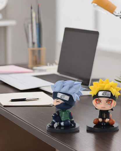 Naruto & Kakashi Sitting Anime Figures | Set of 2 | 7 cm | Naruto Itachi Anime Lovers | Latest Japanese Manga | Base Needs to be Assembled | Comes in Brown Box Packing