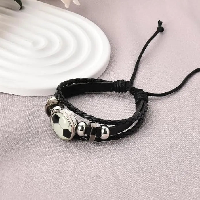 Soccer Bracelet Gifts for Men Faux Leather Layer Bangle Bracelet