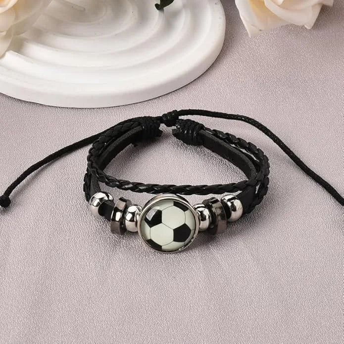 Soccer Bracelet Gifts for Men Faux Leather Layer Bangle Bracelet