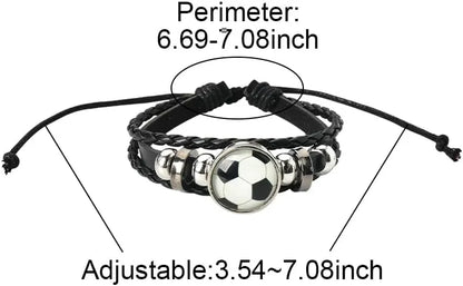 Soccer Bracelet Gifts for Men Faux Leather Layer Bangle Bracelet