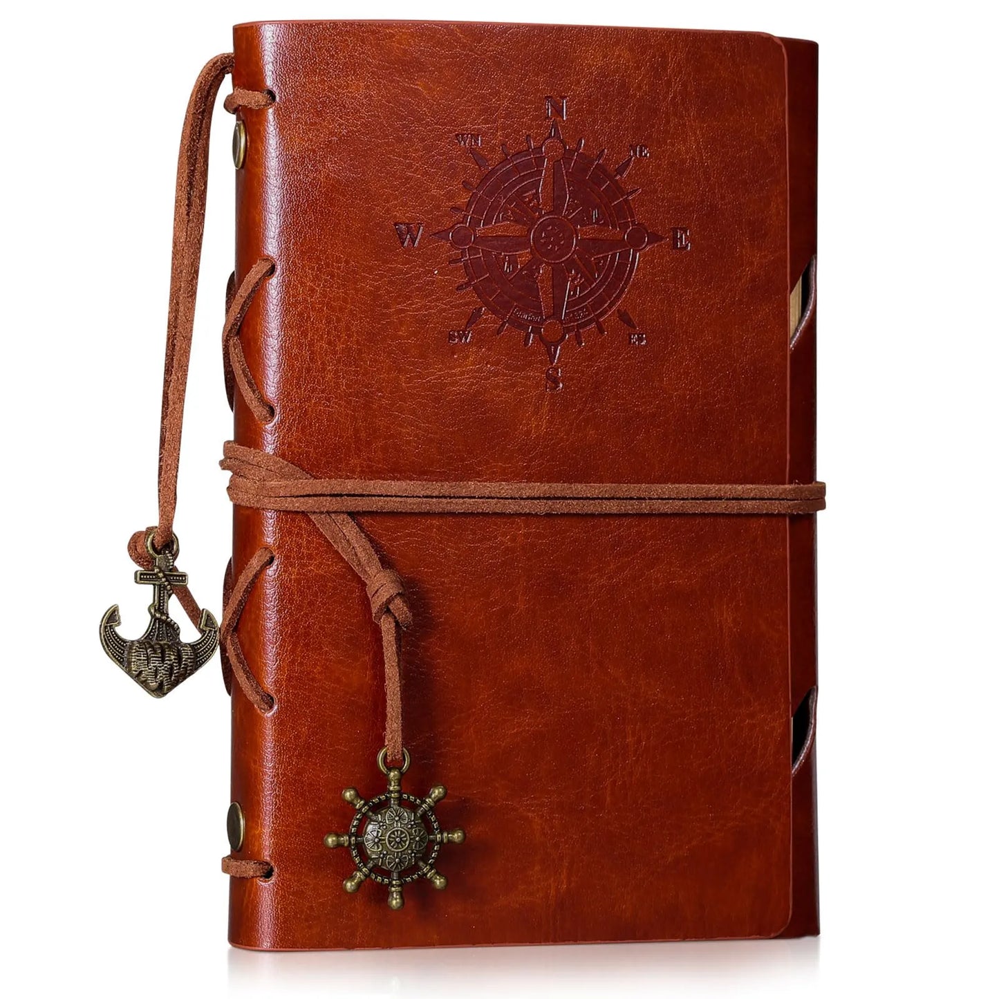 Vintage Compass Leather Journal – 6 Inch, 70 Sheets/140 Pages (brown)