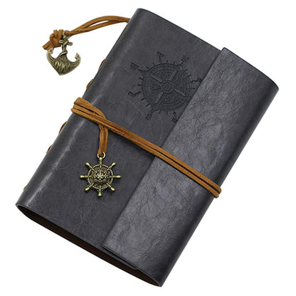 Vintage Compass Leather Journal – 6 Inch, 70 Sheets/140 Pages (Black)