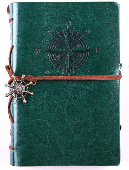 Vintage Compass Leather Journal – 6 Inch, 70 Sheets/140 Pages (Green)