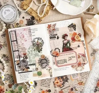 Vintage Flower Falling Bud PET Stickers – Lace Material Decor, DIY Journal Collage Stationery (Set of 4)