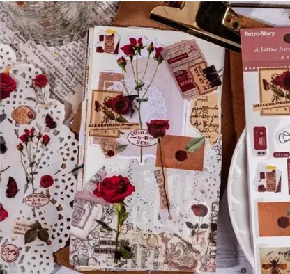 Vintage Flower Falling Bud PET Stickers – Lace Material Decor, DIY Journal Collage Stationery (Set of 4)