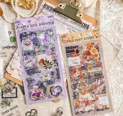 Vintage Flower Falling Bud PET Stickers – Lace Material Decor, DIY Journal Collage Stationery (Set of 4)