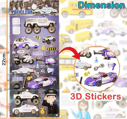 Vehicle Car Theme Stickers Set – 4 Sheets, 100+ Kawaii Puffy 3D Stickers for Kids (Multicolor)