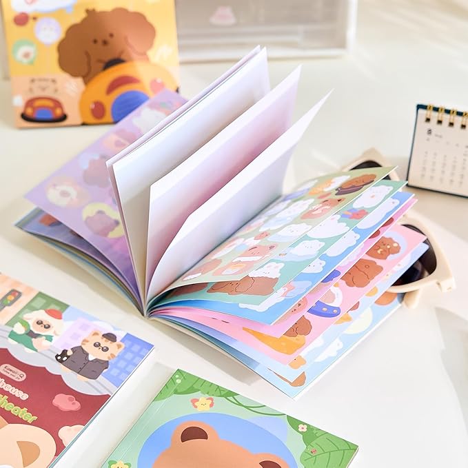 Premium Kawaii Bear Paper Sticker Book - Set of 30 Sheets (Multicolor & Multi Design) for Journaling and Scrapbooking - Pick Any 2