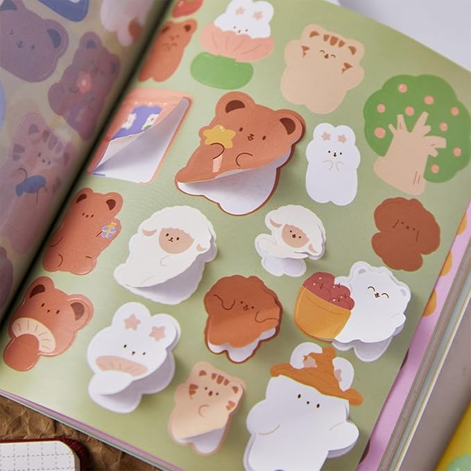 Premium Kawaii Bear Paper Sticker Book - Set of 30 Sheets (Multicolor & Multi Design) for Journaling and Scrapbooking - Pick Any 2