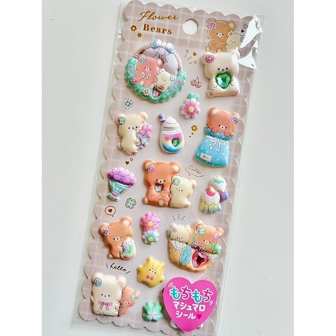 3D Thick Puffy Stickers for Kids & Girls – Cute Kawaii Soft Squishy Stickers with Gems, Reusable for Stationery, Phone Cases, and More (8 Sheets, 3D Thick - 8 Pack)