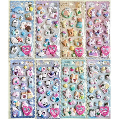 3D Thick Puffy Stickers for Kids & Girls – Cute Kawaii Soft Squishy Stickers with Gems, Reusable for Stationery, Phone Cases, and More (8 Sheets, 3D Thick - 8 Pack)