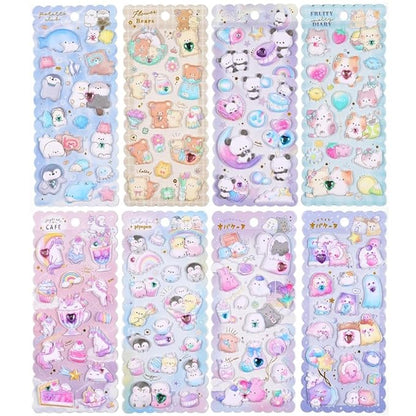 3D Thick Puffy Stickers for Kids & Girls – Cute Kawaii Soft Squishy Stickers with Gems, Reusable for Stationery, Phone Cases, and More (8 Sheets, 3D Thick - 8 Pack)