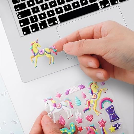 Unicorn 3D Puffy Stickers Set for Kids and Girls for Scrapbooking,Stationery and Crafting, Adorable and Reusable,Rakhi Birthday Gift, |Unicorn Stickers, 4 Strap, Plastic, Multicolor