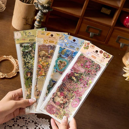 Journaling Sticker Retro Floral Theme Sheet – Set of 4 (Pack of 6 Sheets) for Scrapbooking, Journals, DIY Arts & Crafts