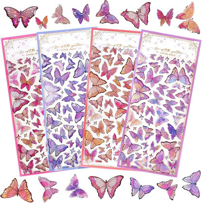 Small Mini Butterfly Stickers – 3D Holographic Glitter Butterflies for Kids Crafts, Adults Scrapbooking & Journaling (4 Design Mix Sheets, Multicolor)