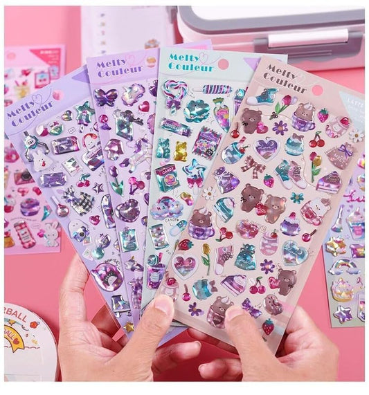 New 3D Puffy Stickers – Sparkle and Shine, 6 Sheets Self-Adhesive Stickers for Craft Books, Scrapbooks, and DIY Projects (Multi-Color)