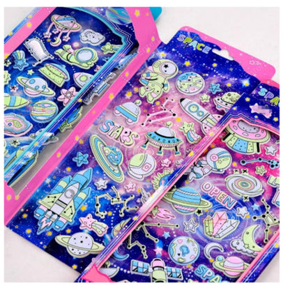 Kawaii Puffy Stickers for Kids – 3D Glow-in-the-Dark Space Stickers, Cute Foam Stickers for Girls, Aesthetic Craft Stickers (4 Sheet Mix Design)