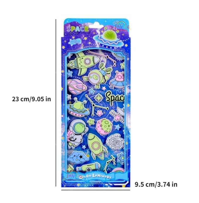 Kawaii Puffy Stickers for Kids – 3D Glow-in-the-Dark Space Stickers, Cute Foam Stickers for Girls, Aesthetic Craft Stickers (4 Sheet Mix Design)