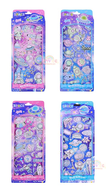 Kawaii Puffy Stickers for Kids – 3D Glow-in-the-Dark Space Stickers, Cute Foam Stickers for Girls, Aesthetic Craft Stickers (4 Sheet Mix Design)