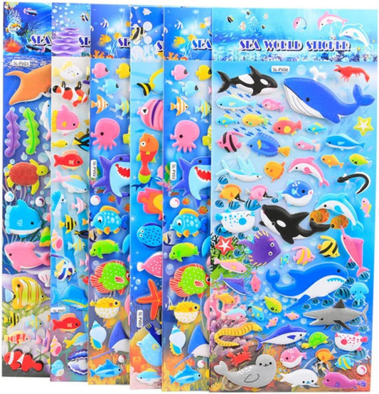 3D Puffy Aquatic Stickers for Kids – Set of 10 Straps with Colorful Ocean Animal Stickers