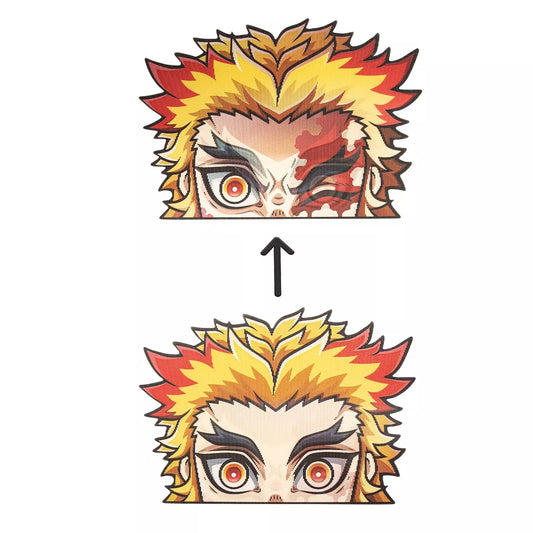 Demon Slayer Kyojuro Rengoku 3D Fire Peeker Decal – Reflective Anime Sticker (3 Faces)