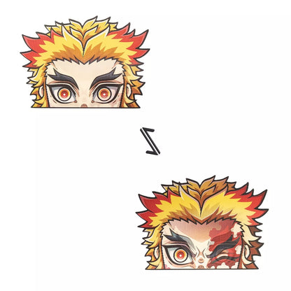 Demon Slayer Kyojuro Rengoku 3D Fire Peeker Decal – Reflective Anime Sticker (3 Faces)