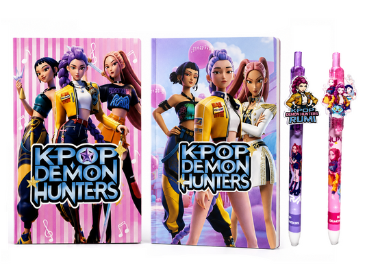 K-Pop Demon Hunters Stationery Set, 2 Notebooks with 100 Pages Each and 2 Smooth Gel Pens, Gift for Students and Fans