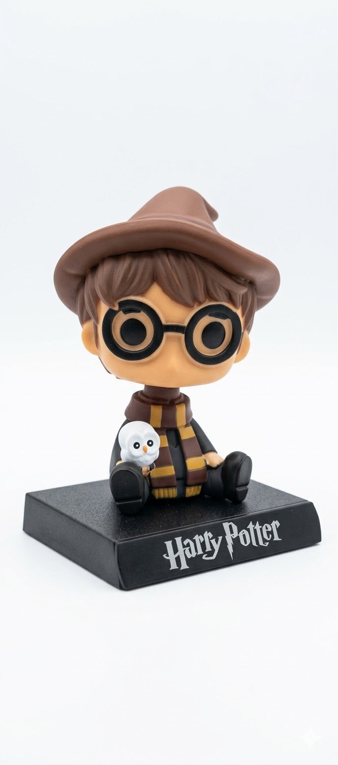 Harry Potter Bobblehead Figurine with Owl – 12 cm Cute Moving Head Toy | Car Dashboard Decoration | Mini Collectible Anime Style Statue | Desk & Home Decor Gift for Harry Potter Fans