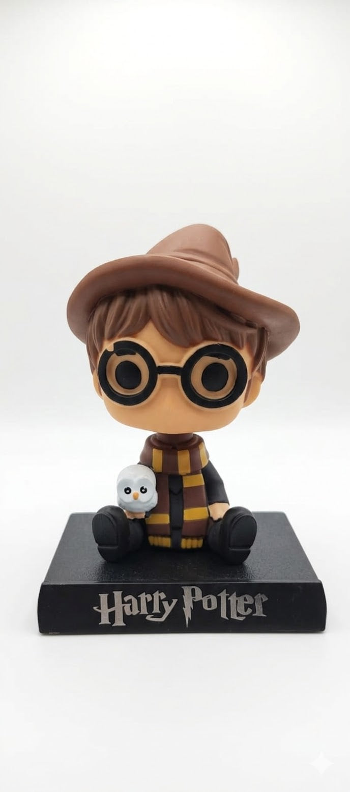 Harry Potter Bobblehead Figurine with Owl – 12 cm Cute Moving Head Toy | Car Dashboard Decoration | Mini Collectible Anime Style Statue | Desk & Home Decor Gift for Harry Potter Fans