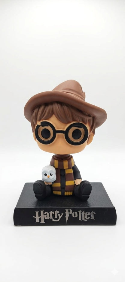 Harry Potter Bobblehead Figurine with Owl – 12 cm Cute Moving Head Toy | Car Dashboard Decoration | Mini Collectible Anime Style Statue | Desk & Home Decor Gift for Harry Potter Fans