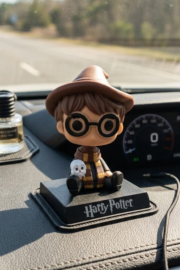 Harry Potter Bobblehead Figurine with Owl – 12 cm Cute Moving Head Toy | Car Dashboard Decoration | Mini Collectible Anime Style Statue | Desk & Home Decor Gift for Harry Potter Fans