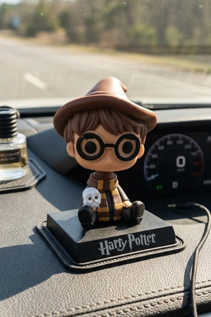 Harry Potter Bobblehead Figurine with Owl – 12 cm Cute Moving Head Toy | Car Dashboard Decoration | Mini Collectible Anime Style Statue | Desk & Home Decor Gift for Harry Potter Fans