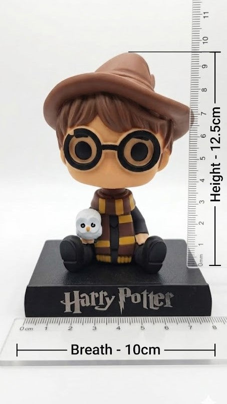 Harry Potter Bobblehead Figurine with Owl – 12 cm Cute Moving Head Toy | Car Dashboard Decoration | Mini Collectible Anime Style Statue | Desk & Home Decor Gift for Harry Potter Fans