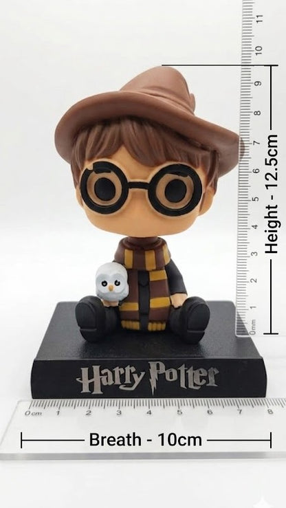Harry Potter Bobblehead Figurine with Owl – 12 cm Cute Moving Head Toy | Car Dashboard Decoration | Mini Collectible Anime Style Statue | Desk & Home Decor Gift for Harry Potter Fans