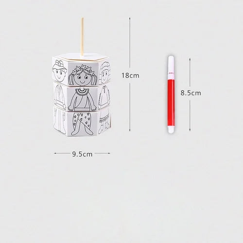 Kids DIY Colouring Kit with 4 Markers & Wooden Stick | Mix & Match Character Cube