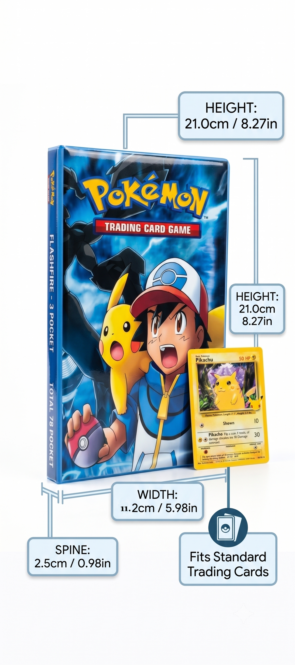 DOMUM Pokemon Trading Card Album FlashFire – 78 Pocket Trading Card Holder, 3 Pocket Layout, Multicolor